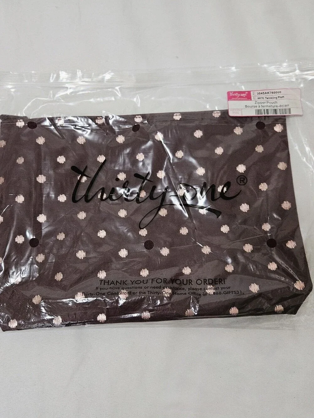 Thirty One Zipper Pouch in Twinkling Plum Polka Dot AK76 NWT